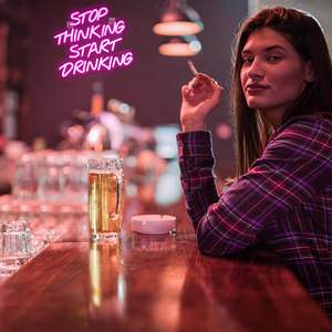 Deje de pensar, comience a beber, letrero de neón, letras Led rosas, luces de neón, letreros de barra de neón para decoración de pared - Product Image 4