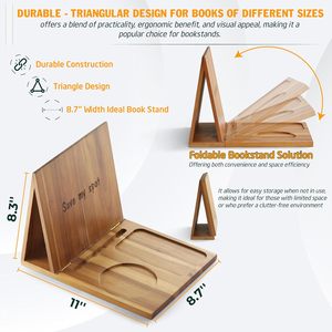 Triangle <span class=keywords><strong>pliable</strong></span> en <span class=keywords><strong>bois</strong></span> d'acacia repose-lecture porte-livre et coin livre <span class=keywords><strong>valet</strong></span> de lecture avec tasse porte-stylo - Product Image 3