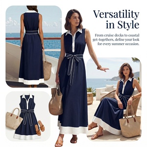 Robe midi tissée style vintage coupe trapèze avec ceintures et boutons, motif à pois, taille naturelle, écologique, lavable, printemps été automne - Product Image 4