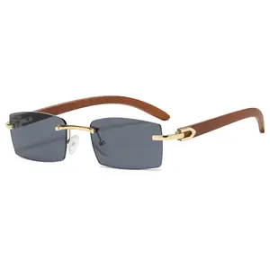 New Fashion Ocean Piece Glasses Custom Printed Logo Small Frame Frameless Metal Wood Rimless Sunglasses For Men And Women