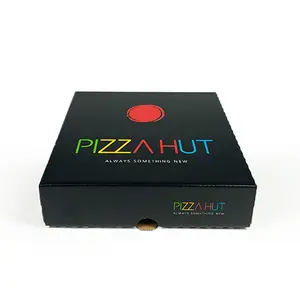 Ucuz özel Logo taşınabilir kullanımlık 6 7 8 9 10 12 14 16 18 inç siyah karton ambalaj oluklu teslimat Pizza kutuları