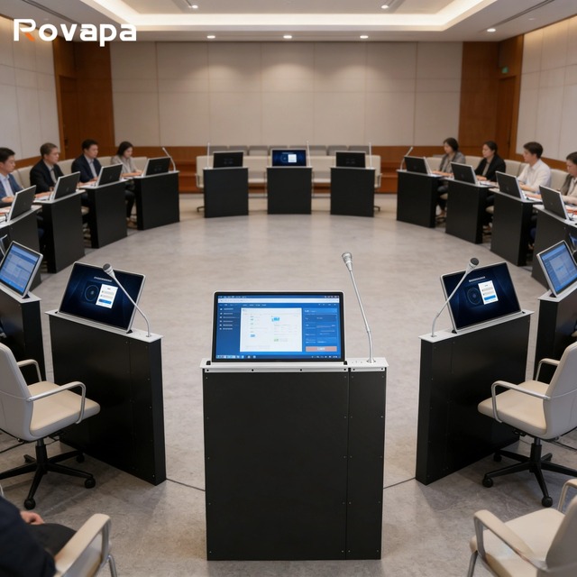 Conference System Wireless Audio Conference System with LCD for Monitor Lift and Microphone Computer Voting Function