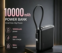 Nouvelle batterie externe mince 10000 mAh avec charge rapide 22,5 W, câble USB-C et écran numérique pour smartphone