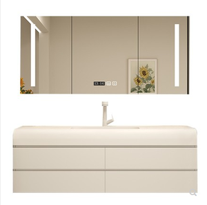 Modern arc countertop integrated basin oak solid wood bathroom cabinet combination hand wash basin - Product Image 5