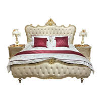 Ensemble de lit français lit en cuir européen palais maison de luxe chambre à coucher bois massif sculpté couleur champagne lit double