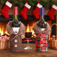 Porte-bouteille de vin de Noël en forme de pull avec col en fausse fourrure et manteau à boutons, décoration pour bouteille de vin, pour la décoration de table à la maison, cadeau