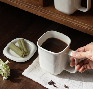 Bulk High Quality Unique Square Ceramic <b>Mug</b>, Thick Handle White Porcelain Coffee Cup Custom Logo for Gift & Cafe - Product Image 1