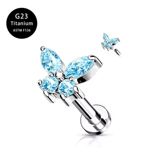 CZ G23 Titanlegierung Damen Hochzeits-Ohrstecker Lippenring Innengewinde Schmetterling Kupfer Zirkon Ohrringe Körperschmuck Nase - Product Image 6