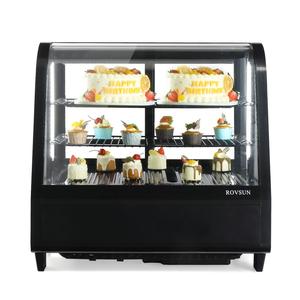 Vitrines réfrigérées pour gâteaux, vitrine incurvée, étagères réglables à air, armoire <span class=keywords><strong>de</strong></span> boulangerie commerciale, éclairage LED, sur pied, 220V, arrière - Product Image 1