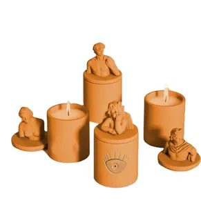Decoración de hogar personalizada, Jarra de cerámica de arcilla de tacota vacía mate, vela con tapa, candelabros, linternas y tarros de vela