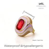 Wholesale 316L Stainless Steel Rings 18K PVD Gold Plated Colorful Enamel Band Large Gemstone Fashion Statement Jewelry for Women