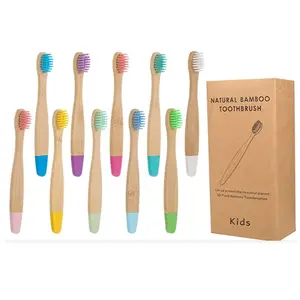 Escovas de dentes de bambu para crianças, escova de dentes de bambu colorida macia para casa e viagens, logotipo personalizado