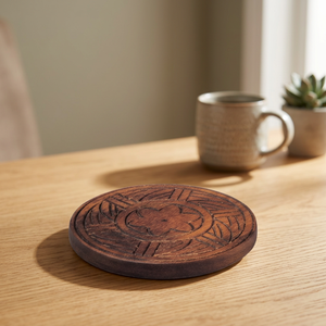 Handcrafted Floral Pattern <b>Round</b> Wooden Coasters Artistic <b>Table</b> Decor Classic Drink Mat 5mm Tabletop Placement Pad Units <b>Sets</b> - Product Image 1