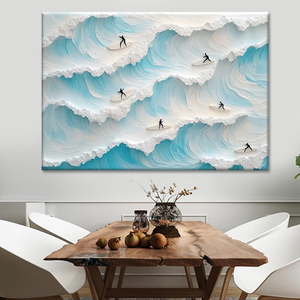 <span class=keywords><strong>Peinture</strong></span> murale texturée sur toile « Happy Coast » pour décoration d'hôtel, vente en gros 2026, personnalisable, thème natation et <span class=keywords><strong>surf</strong></span> - Product Image 4