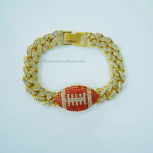 Hip Hop <b>Red</b> Rugby <b>Bracelet</b> Personality Men's Full Cuban Rugby <b>Bracelet</b> Tanjing Fashion Lijing Necklace - Product Image 5