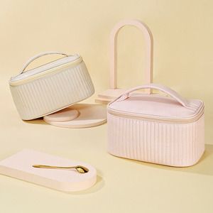 RTS Bulk Mixed Order Fashion Hot Selling Quilted PU <b>Makeup</b> Toiletry Organizer <b>Case</b> Bags with Portable Handle for Women - Product Image 2