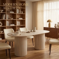 Table à manger ovale minimaliste nordique moderne avec piétement côtelé, ensemble de salle à manger haut de gamme en bois avec 4 chaises rembourrées