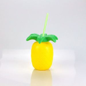 Gobelet jetable créatif en plastique PP jaune de 750 ml avec paille, motif ananas, pour jus et eau - Product Image 1