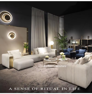 Merek furnitur Italia Sofa kelas atas produsen Sofa bagian mewah krim Sofa bentuk l Sofa kulit untuk ruang tamu - Product Image 6