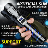 Lampe torche tactique rechargeable super lumineuse en alliage d'aluminium avec zoom et affichage numérique, portable pour usage extérieur (vente en gros)