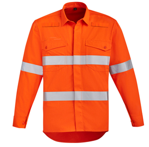 Aro grabado para hombre naranja resistente al fuego Hi Vis frente abierto antiestático grueso protector Road Shirt - Product Image 1