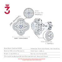 Boucles d'oreilles clous trèfle en argent sterling S925, boucles d'oreilles halo à quatre feuilles en moissanite, vente en gros, cadeau d'anniversaire en vrac pour femmes