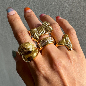 Geometric <b>Gold</b> <b>Ring</b> <b>Set</b> For Women Party Jewelry With Zircon Pave Setting Bow Design - Product Image 3