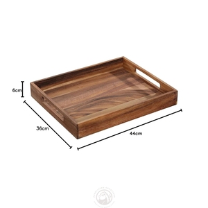 Plateau de service en bois d'acacia de qualité supérieure <span class=keywords><strong>avec</strong></span> poignées - Grand plateau rectangulaire en bois pour table basse, petit-déjeuner au lit - Product Image 5