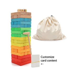 Ensemble de jeu de tour de culbutage en bois coloré 51 pièces 54 pces tour de culbutage d'impression de numéro avec des dés et des cartes de pénalité pour le plaisir de table - Product Image 1