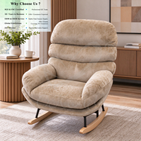 Fauteuil à bascule contemporain surdimensionné rembourré OKAY, fauteuil à bascule en tissu texturé doux avec bascule en bois, fauteuil à bascule avec accoudoirs