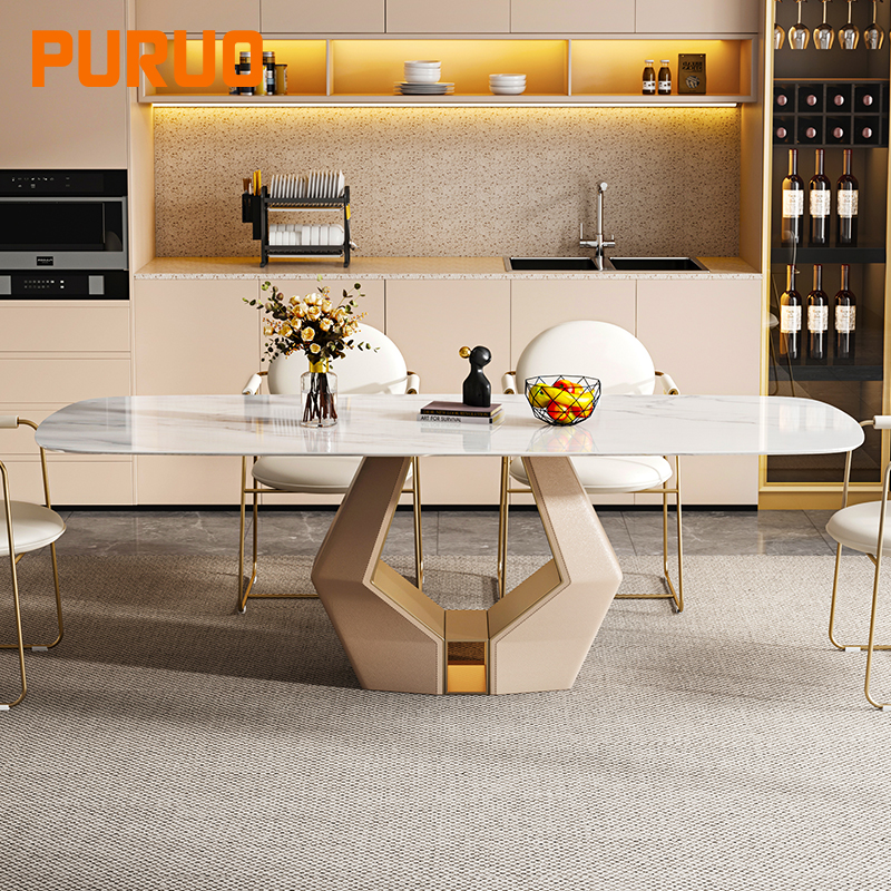 Роскошная Современная французская Свадебная мебель PURUO, обеденный стол из белого спеченного камня