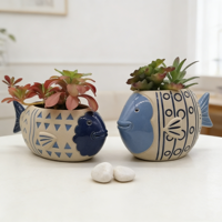 FANGSHENG Mini pots à fleurs en céramique émaillée en forme de poisson pour plantes succulentes, pour la maison, le bureau, les mariages et les jardins