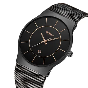 BIDEN 0058 Men Simple Mesh Strap Quartz Watches Fashion Stainless Steel Auto Date Business Water Resistant