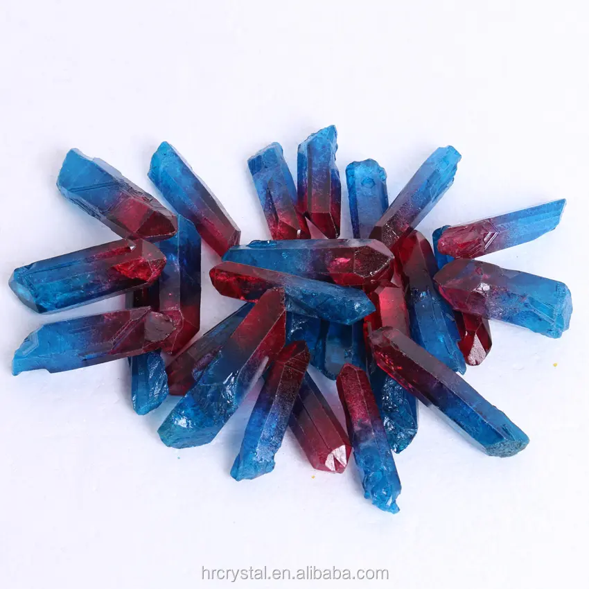 Bacchetta grezza di cristallo naturale bacchetta a punta di cristallo grezzo di quarzo trasparente Aura blu-rossa