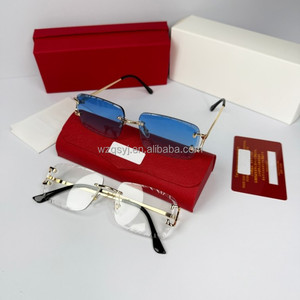 <span class=keywords><strong>Occhiali</strong></span> <span class=keywords><strong>da</strong></span> <span class=keywords><strong>Sole</strong></span> di Alta Qualità con Scatola Blu Firmati Senza Montatura <span class=keywords><strong>da</strong></span> Donna e Uomo con Taglio a Diamante di Lusso <span class=keywords><strong>Protezione</strong></span> <span class=keywords><strong>UV</strong></span> <span class=keywords><strong>400</strong></span> - Product Image 4