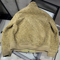 Blouson bomber oversize en cuir tissé, véritable cuir, rose poudré, pour femme