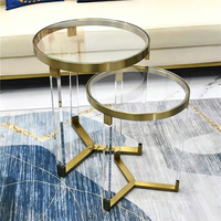 Table d'appoint moderne en verre trempé, acier inoxydable poli, pieds en acrylique transparent, table de chevet, meubles de salon, décoratifs
