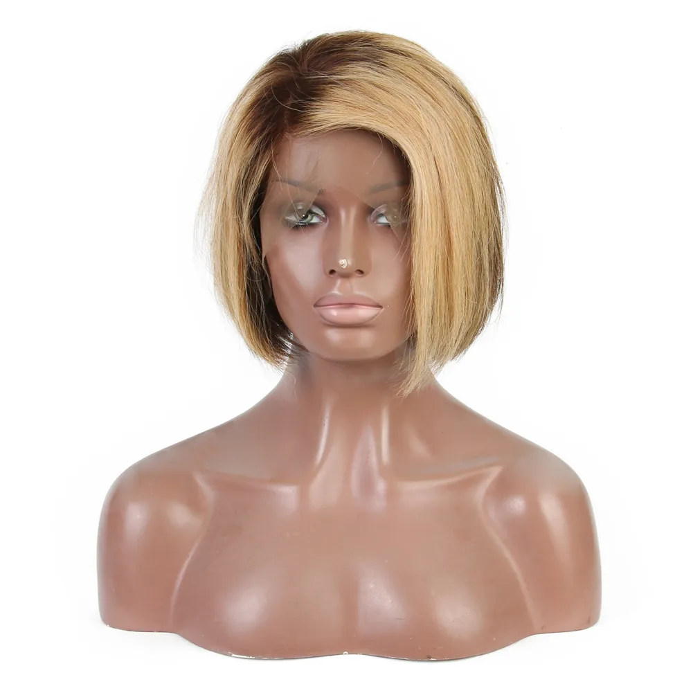 Terbaru Grosir Wig Bob Pendek Ombre Transparan HD 8 Inci-16 Inci 100% Wig Rambut Manusia untuk WANITA HITAM