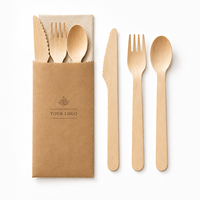 Ensemble de couverts jetables en bois de bouleau de 165 mm (couteau, fourchette, cuillère) de qualité alimentaire FDA pour la restauration aérienne et hôtelière