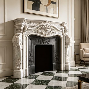 Caminetto in Marmo Intagliato Ornato |   Stile Classico Francese per Salotti di Palazzi e Ville - Product Image 3