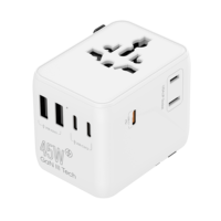 Chargeur GaN 45W avec prise AU, adaptateur de voyage universel, chargeur USB mondial avec 2 ports USB-C et 1 port USB-A pour appareil photo, fonction PD