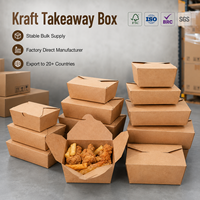 Boîte alimentaire à emporter en kraft avec revêtement anti-graisse et logo personnalisé pour la livraison de repas en restaurant