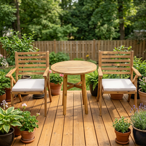 Ensemble de conversation de terrasse 3 pièces en bois massif, design minimaliste, durable et écologique, le mieux noté - Table et sièges compacts pour jardin - Product Image 4
