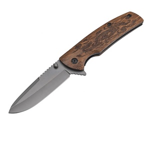 Coltello tascabile tattico pieghevole rivestito in titanio all'ingrosso con manico in Wenge Grey campeggio coltello di sopravvivenza OEM personalizzabile - Product Image 1