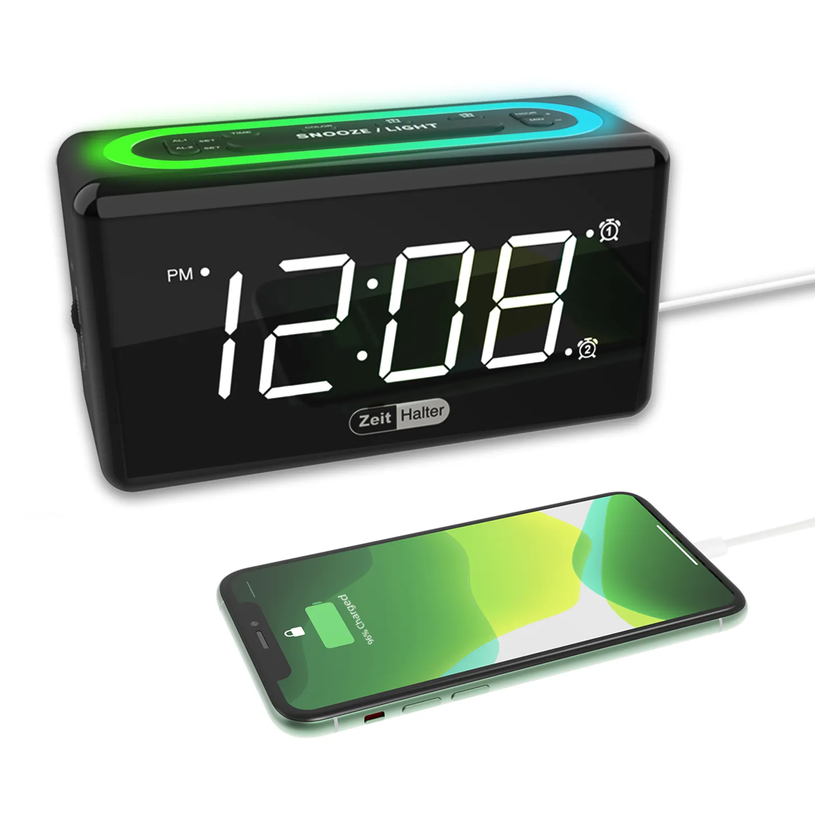 Hot Sale Digital Snooze Function Dual Alarm 7 Color Changing Digital Alarm Clock With USB Charger Adjustable Brightness