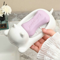 Accessoires de salle de bain, porte-savon en céramique mignon en forme de chat avec trous de drainage, porte-éponge à savon avec drainage