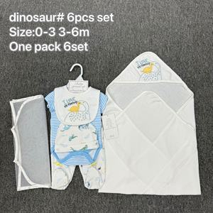 नवजात शिशु 6-टुकड़ा क्रॉलिंग आउटफिट हैट त्रिकोण रोपर और बाइब के साथ सभी कपास आकस्मिक ग्रीष्मकालीन कपड़े - Product Image 3