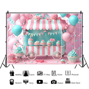 Cartoon Fantasy Candy <strong>Background</strong> Ice <strong>Cream</strong> Dessert Lollipop Photography <strong>Background</strong> Rainbow Kids Birthday Party Decoration - Product Image 4
