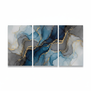 Modern <b>Abstract</b> Blue and Gold Marble <b>Canvas</b> Art <b>Print</b> - Elegant Decor,SET OF 3 <b>CANVAS</b> - Product Image 2