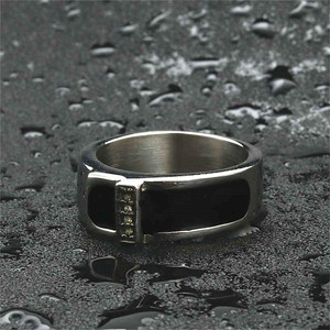 Men's <b>Titanium</b> Steel <b>Black</b> Epoxy <b>Ring</b> Geometric Design Retro Punk Style Square Band Silver Color 26006 - Product Image 4
